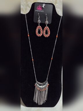 Paparazzi Coral Teardrop Fringe Necklace & Earring Set